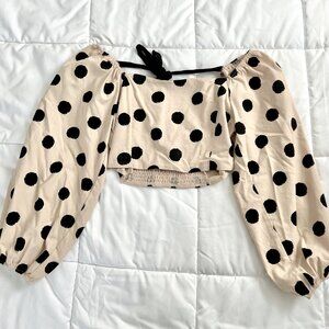 Puff Sleeve Polka Dot Creme Blouse